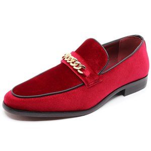 Red Men's Vintage Velvet Designer Classic Smoking Dress Tuxedo Loafers Shoes
